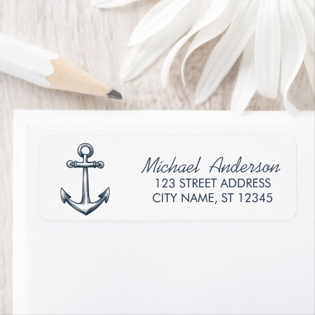 Modern Trendy  Blue Nautical Anchor Return Address Label (Insitu)