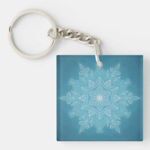 Modern trendy blue white and turquoise boho design key ring
