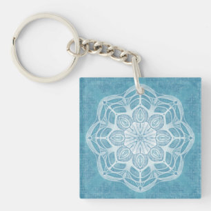 Modern trendy blue white and turquoise boho design key ring
