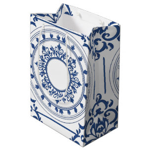 Modern trendy Blue White chinoiserie flower party Medium Gift Bag