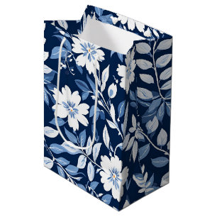 Modern trendy Blue White chinoiserie flower party Medium Gift Bag