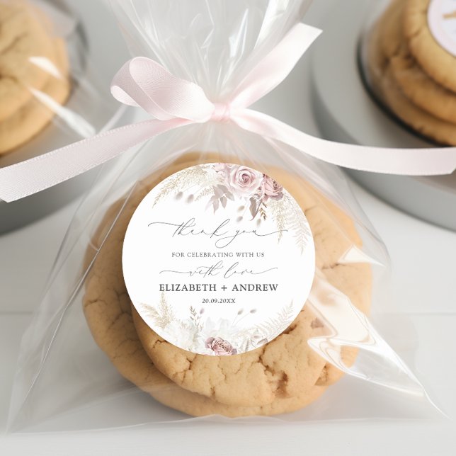 Modern Trendy Blush Pink Dusty Rose Floral Wedding Classic Round Sticker (Creator Uploaded)