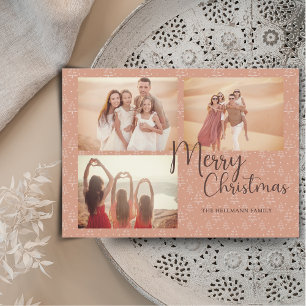 Modern trendy boho photos Merry Christmas trees Holiday Card
