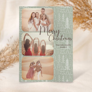 Modern trendy boho photos Merry Christmas trees Holiday Card