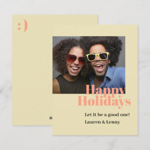 Modern Trendy Bold Salmon Script Photo Happy Holiday Card