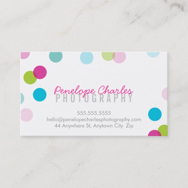 MODERN trendy bright bold fun colourful confetti Business Card (Front)