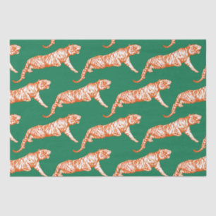 Modern Trendy Bright Orange Tiger on Green Tissue Paper