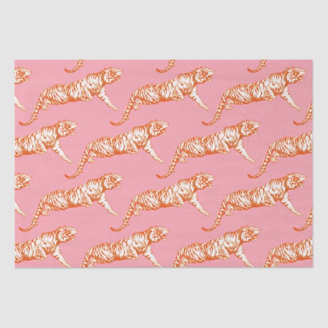 Modern Trendy Bright Orange Tiger on Pink Tissue Paper (Front)