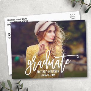 Modern Trendy Brush Script Photo Graduation Party Invitation Postcard
