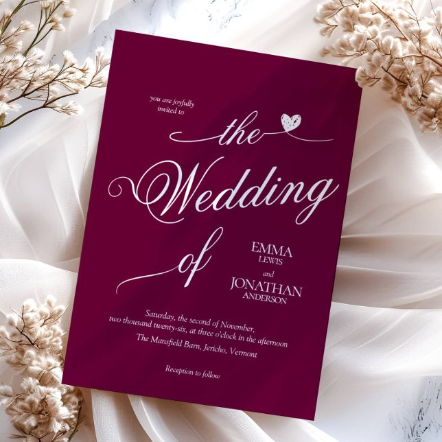 Modern Trendy Burgundy Heart Wedding Invitation (Creator Uploaded)