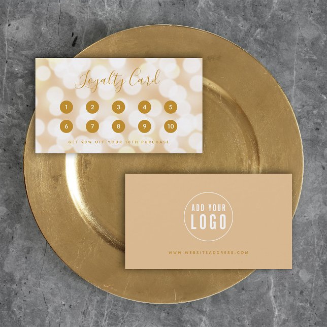 Modern Trendy Calligraphy Champagne Bokeh Lights Loyalty Card (Creator Uploaded)