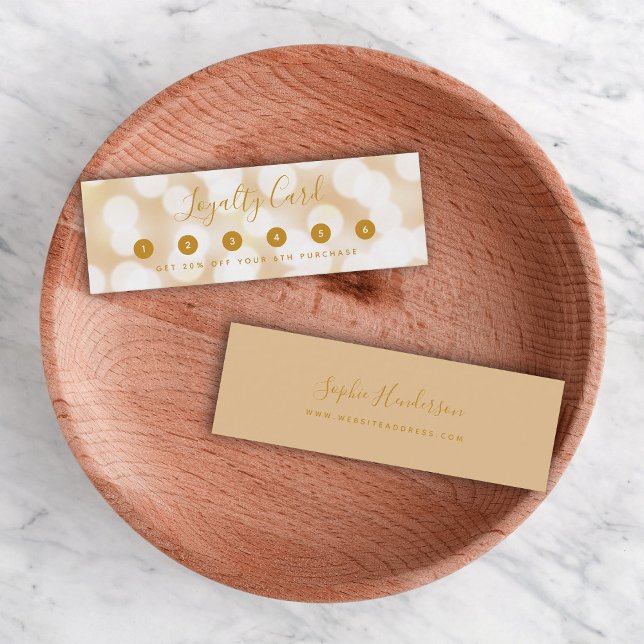 Modern Trendy Calligraphy Champagne Bokeh Lights Loyalty Card (Creator Uploaded)