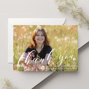 Modern Trendy Calligraphy Graduation Photo Thank You Card