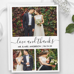 Modern Trendy Calligraphy Script Wedding 3 Photo Thank You Card