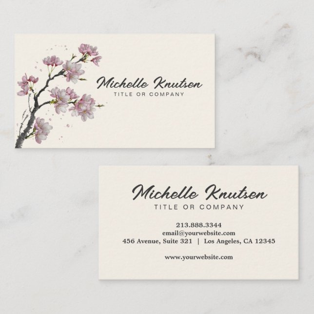 Modern Trendy Cherry Blossom Tree Branch           Business Card (Front/Back)