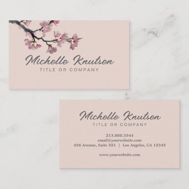 Modern Trendy Cherry Blossom Tree Branch           Business Card (Front/Back)