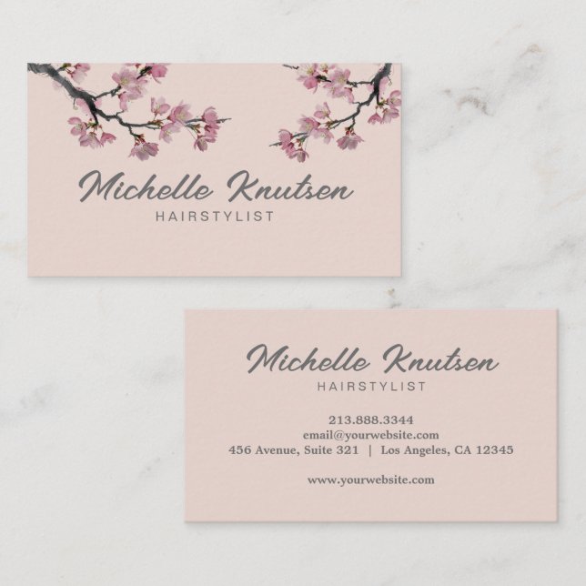 Modern Trendy Cherry Blossom Tree Branch           Business Card (Front/Back)