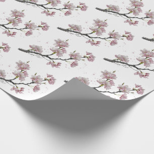 Modern Trendy Cherry Blossom Tree Branch Wrapping Paper