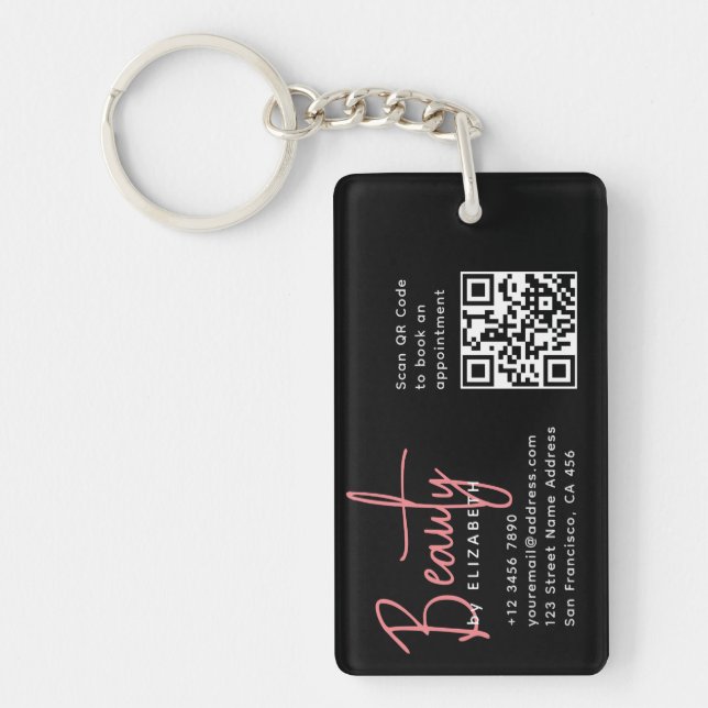 Modern Trendy Chic Beauty Professional QR Code  Key Ring (Front)
