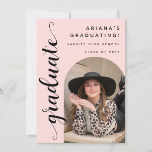 Modern Trendy Chic Script Pink Graduation Party Invitation