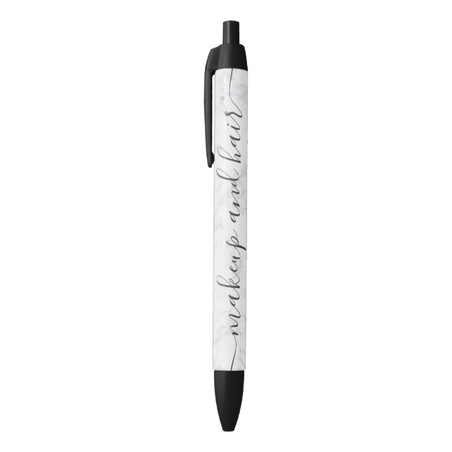 Modern trendy chic white marble ombre makeup name black ink pen (Top (Vertical))