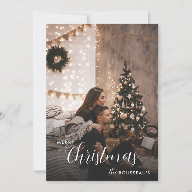 Modern Trendy Christmas Couple Photo Holiday Card (Front)
