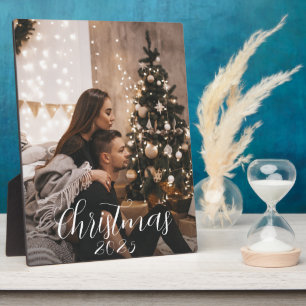Modern Trendy Christmas Couple Photo Plaque