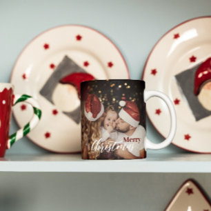 Modern Trendy Christmas  Dark Dusky Family Photo  Coffee Mug