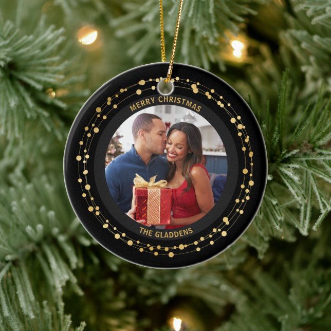 Modern Trendy Christmas Dark Gold Accent Couple  Ceramic Ornament (Tree)
