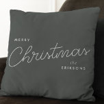 Modern Trendy Christmas | Forest Green Dark Dusky Cushion<br><div class="desc">A trendy stylish holiday throw pillow with modern and handwritten script typography in white on a deep smoky green grey colour. The name can be easily customised for a personal touch. A simple,  minimalist and contemporary christmas design to stand out this holiday season!</div>