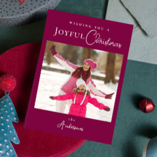 Modern Trendy Christmas Photo Magenta Holiday Card