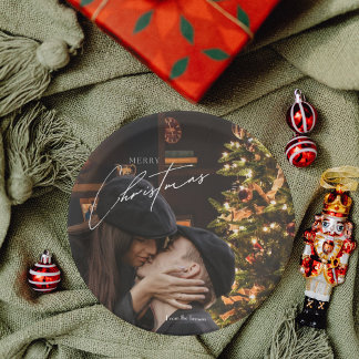 Modern Trendy Christmas | Romantic Couple Photo Paper Plate