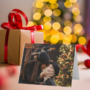 Modern Trendy Christmas Romantic Couple Photo Thank You Card