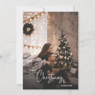 Modern Trendy Christmas Smoky Dark Couple Photo  Holiday Card