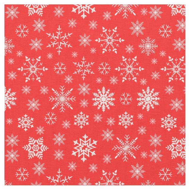 Modern trendy Christmas snowflakes pattern red  Fabric (Close Up)