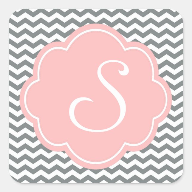Modern, trendy, classic grey and white chevron square sticker (Front)