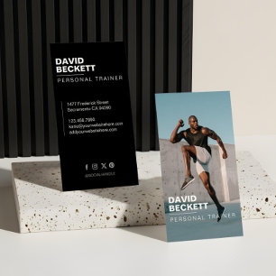 Modern Trendy Coach Personal Trainer Fitness Photo Business Card