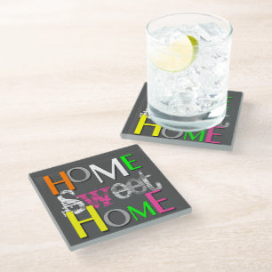 Modern Trendy Colourful Home Sweet Home Glass Coaster
