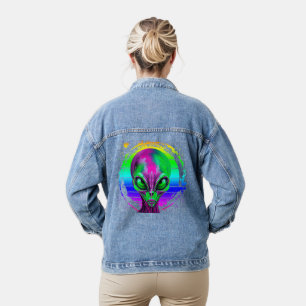Modern Trendy Colourful Rainbow Alien Denim Jacket