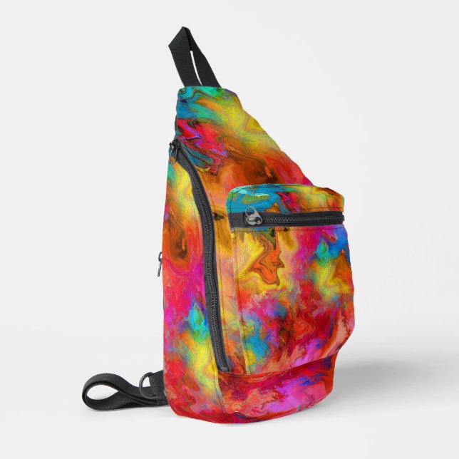 Modern trendy Colourful Rainbow Art Sling Bag (Left Corner)