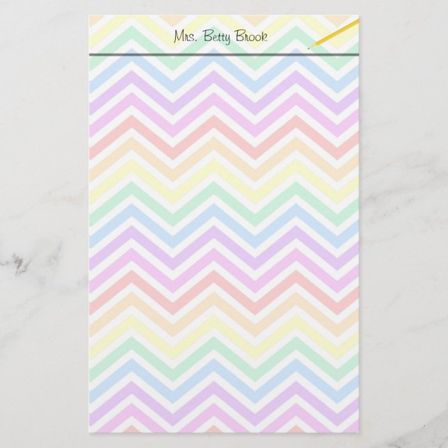 modern, trendy colourful rainbow chevron zigzag stationery (Front)
