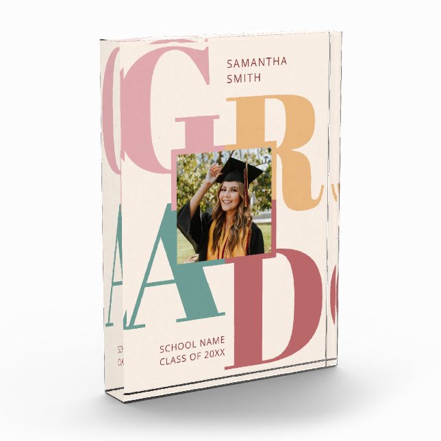 Modern Trendy Colourful Script Graduation Photo Block (Left)