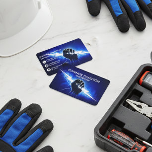 Modern Trendy Cool Blue Lightning Electrician Busi Business Card