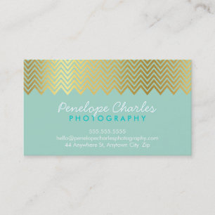 MODERN trendy cool gold foil chevron pattern mint Business Card