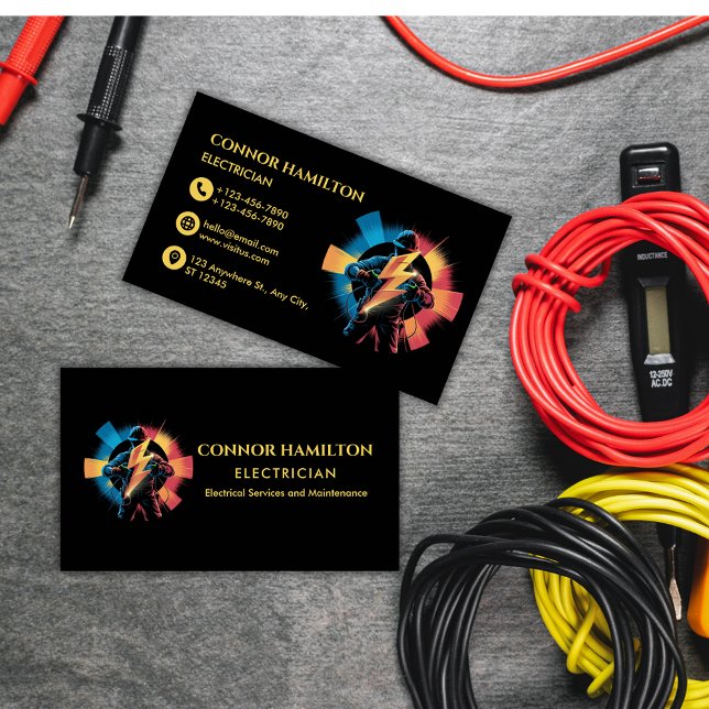 Modern Trendy Cool Lightning Electrician Business Card (Creator Uploaded)