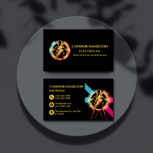 Modern Trendy Cool Lightning Electrician Business Card