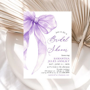 Modern Trendy Coquette Purple Bow Bridal Shower Invitation