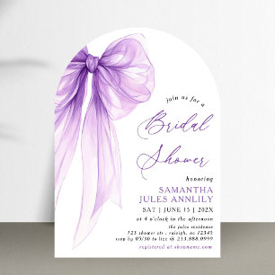 Modern Trendy Coquette Purple Bow Bridal Shower Invitation
