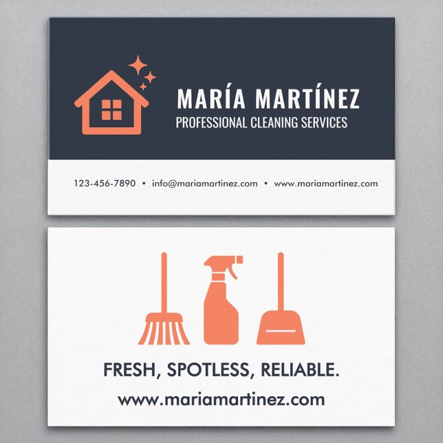 Modern Trendy Coral Cleaning Services Logo Business Card (Creator Uploaded)