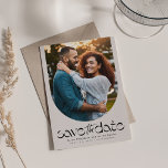 Modern trendy curved photo  save the date<br><div class="desc">This simple but stylish and trendy photo save the date card is the perfect way to announce your engagement and upcoming wedding. The front of this vertical save the date features one photo in a curved shape along with a unique "save the date" type treatment at the bottom with plenty...</div>
